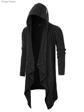 Mens Hooded Cardigan Ruffle Shawl Collar Drape Cape Overcoat Pockets
